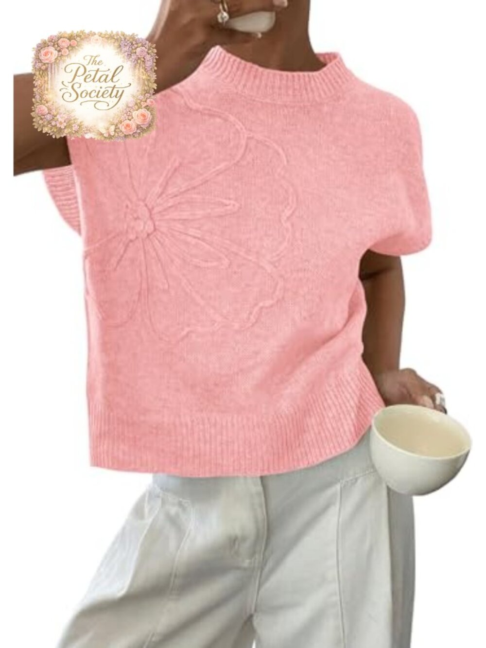 Womens Summer Cap Sleeve Sweater Vest Crew Neck Relaxed Fit Knit